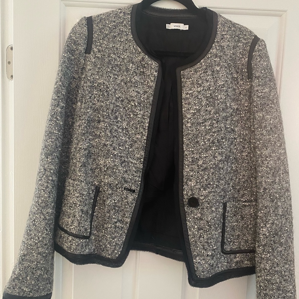 Vince Blazer tweed one button grey/black sz 12